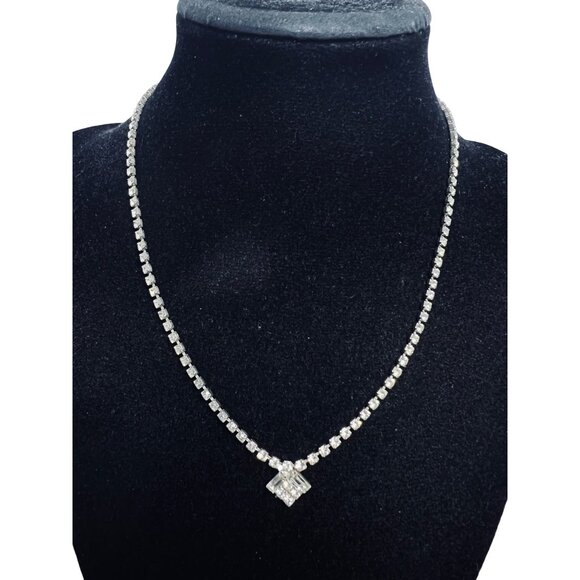Unknown Jewelry - Silver Tone And Clear Rhinestone Choker Necklace With Hook Clasp  (6191)